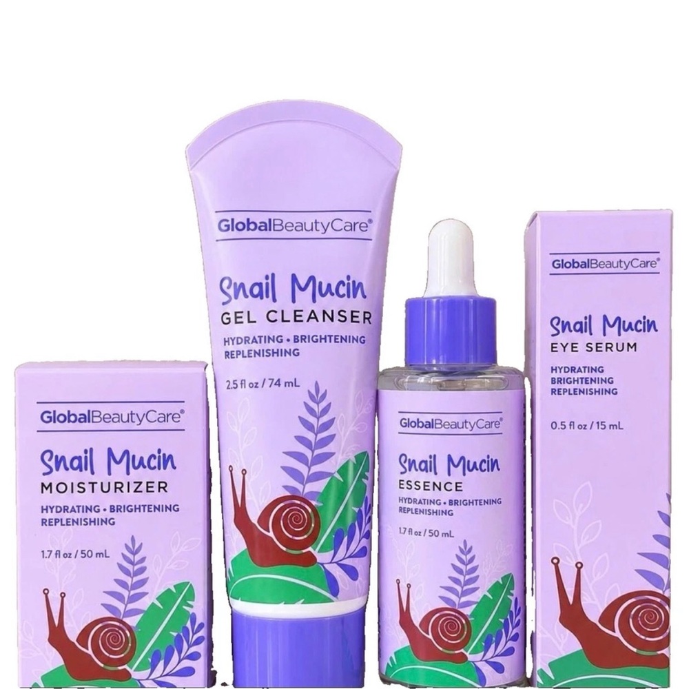 Global Beauty Care Snail Mucin Cleanser, Eye Roller, Serum & Moisturizer (Set 4)